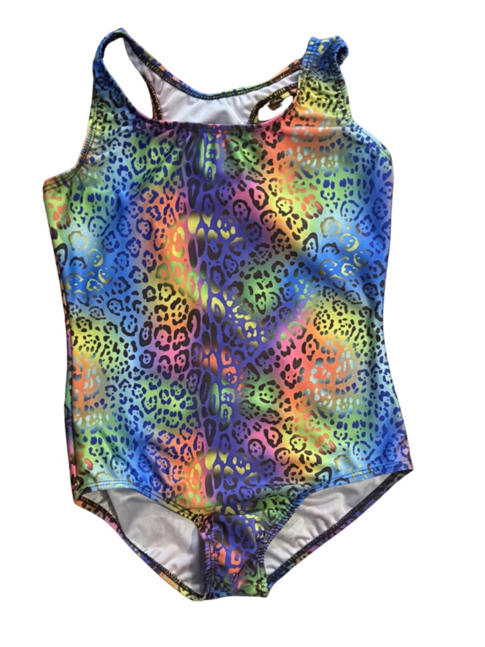 Dori Creations rainbow ombre leopard swimsuit girls size 12/14 EUC